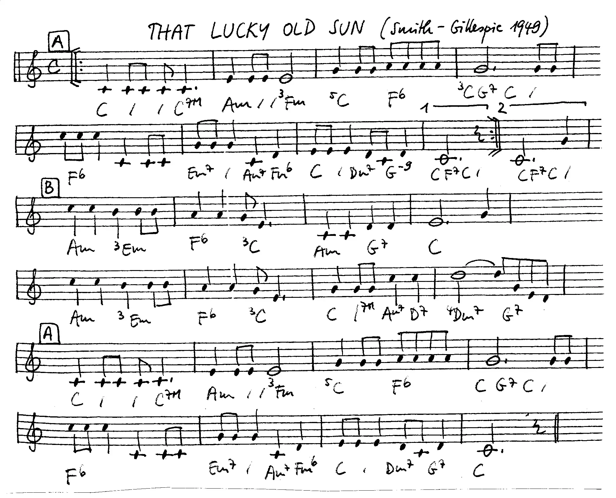 that lucky old sun free jazz leadsheet - Courtesy of the Jungle Jazz Band